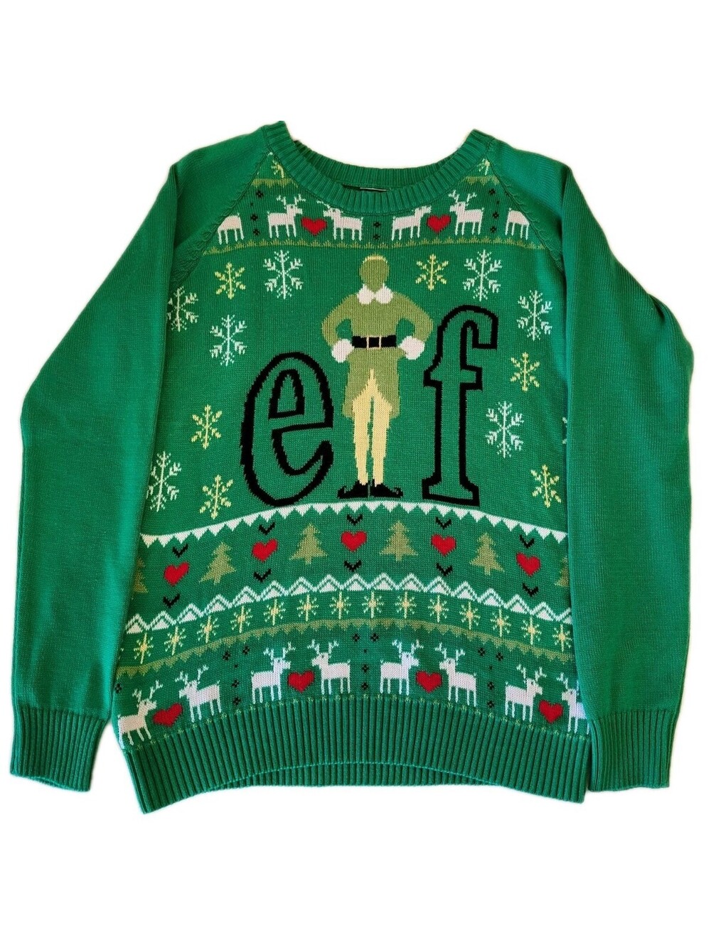 ELF Christmas Sweater Adult Sz L/XL Green Buddy the ELF Movie Pullover Reindeer
